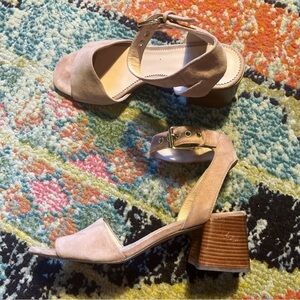 J. Crew Wide Strap Penny Sandals In Suede Frosted Taupe Size 7.5